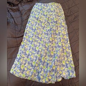Sigrid Olsen Yellow and Blue Midi A-Line Skirt